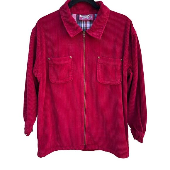 Denim & Co. Vintage Womens Red Zip Plaid Lining Corduroy Barn Chore Jacket Small - Picture 1 of 11